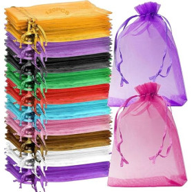 TRUEIN Lot de 120 sachets en organza de 10 x 15 cm avec cordon de serrage - Sacs cadeaux pour festival - Sacs à bijoux pour mari
