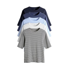 THE SET Femme T-Shirt côtelé à Manches mi-Longues, Lot de 5 | Coupe standard