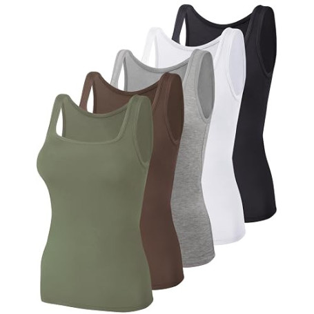 BQTQ Lot de 5 Débardeur Femme Col Carré Extensible Tank Tops sans Manches | Débardeur Femmes Décontractés Été Tank Top, Ajustée