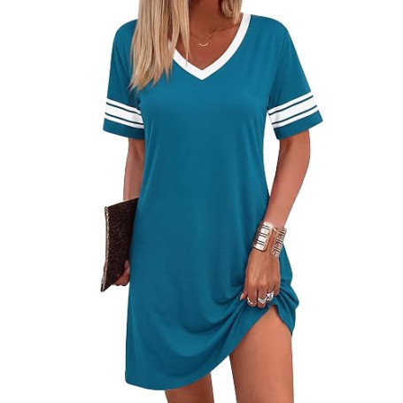 Bresdk Chemise de Nuit Femme Coton Col V Manches Courtes Évasée | Robe de Nuit Femme Été en coupe évasée pour nuits d’été, révei
