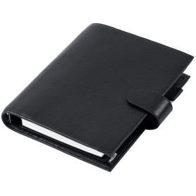 Moterm Agenda à anneaux A5 de luxe - Classeur organisateur en cuir véritable (Galet-Noir, anneau 30 mm)