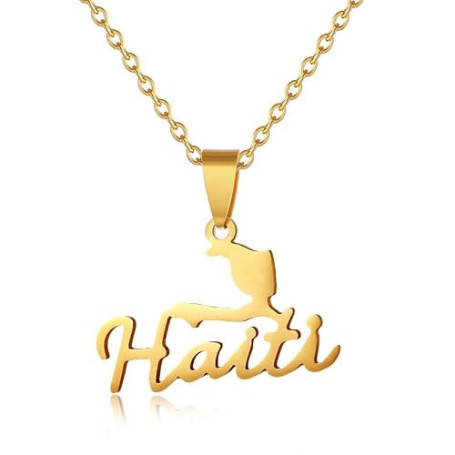 XIAFH Collier avec pendentif carte d'Haïti pour homme et femme en acier inoxydable - Réglable - Géométrique ethnique - Bijoux ca