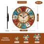 VIKMARI Horloge Murale À Quartz Horloge Suspendue Silencieuse en Bois, Horloge Rustique Ronde À Piles, Horloge Murale D'Intérieu