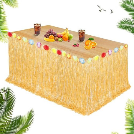 Aomig Hawaïenne Jupes de Luau Table, 1Pièces Décoration de Fête Hawaïenne, Tropical Anniversaire Décoration avec des Fleurs Mult