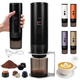 Qottmez Machine a Cafe Portable 3 en 1, Cafetiere Portable 90 ml, lot de 1 | pour Capsule et Café Moulu, pour Voyage, Camping, V