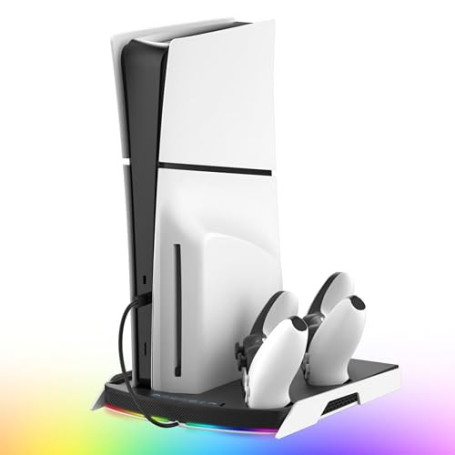 NITHO Support PS5 avec Ventilateur de Refroidissement et Double Manette PS5/Edge Chargeur, Support Vertical Multifonction Compat