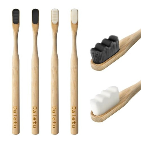 Nano Brosse à Dent Bambou Paquet de 4 avec 20,000 Poils Extra Doux Naturels Biodégradables Forte Capacité de Nettoyage, Adapté a