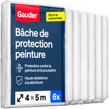 GAUDER Bâche de protection peinture, plastique (6 pièces, 4x5m, 120 m²) | Bâche plastique transparente et résistante pour travau