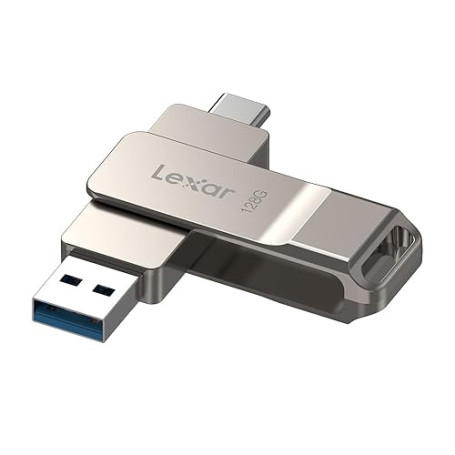 Lexar D40E Double Clé USB 3.2 Type-C, USB-A/C, 128 Go, Champagne Argent | clé USB-C Flash Drive Matériau métallique Pivotant Con