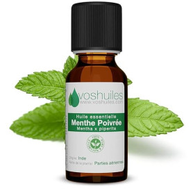 VOSHUILES - Huile Essentielle Menthe Poivrée 10ml | 100% Pure et Naturelle - HEBBD - Énergie, concentration & confort digestif -