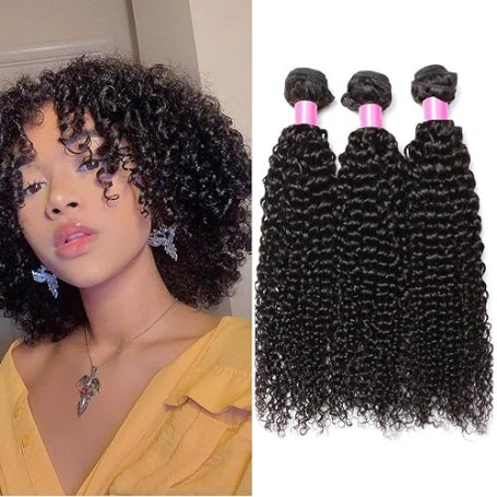 RICHAIR - Tissage Bresilien Boucle 8 Pouces(20.32cm),Tissages Cheveux Humain Lot 3 Pieces,Meches Bresiliennes Naturel Noir 50g/p