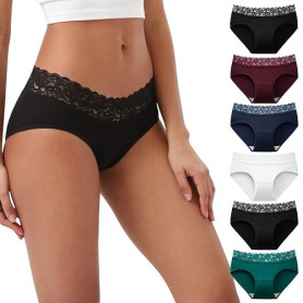 INNERSY Culotte Femme Coton Doux Midi Slip Dentelle Taille Moyenne Lot de 6 | Sous-vêtements Élastiques, Chic Hipster Classique,