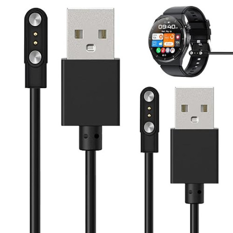 2 Pièces Chargeur pour Montres Connectées, Universel Câble USB Magnétique 2 Broches de 2,8 mm, Chargeur Magnétique pour Montres