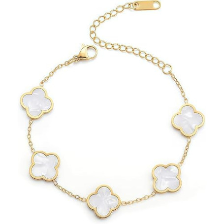FANAOREN Cadeau Femme Bracelet Trèfle à Quatre Feuilles en Acier Inoxydable Cadeau Anniversaire Femme Maman Soeur Amie Noel Sain