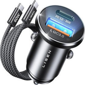 LISEN Chargeur Voiture USB C 54W+60W C-C Câble,Chargeur Allume Cigare USB C | Prise Allume Cigare 12V, Accessoire Voiture Interi