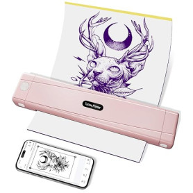 TATTMUSE Rose Thermocopieur Tatouage Bluetooth, Imprimante Stencil Tatouage | Imprimante Stencil avec 10 Feuilles de Papier, Com