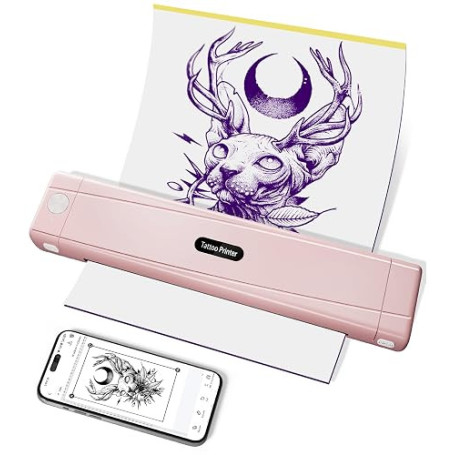 TATTMUSE Rose Thermocopieur Tatouage Bluetooth, Imprimante Stencil Tatouage | Imprimante Stencil avec 10 Feuilles de Papier, Com
