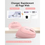 TECKNET Souris Ergonomique sans Fil 2.4G, 4800 DPI Souris Verticale, Rose | 5 Niveaux DPI Réglables, 6 Boutons, Réduction Bruit