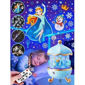 Jouet Reine des Neiges, 19 Films & 15 Musiques Projecteur Ciel Etoile, Rotation 360° & Timer Veilleuse Enfant, La Reine des Neig