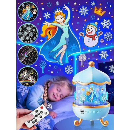 Jouet Reine des Neiges, 19 Films & 15 Musiques Projecteur Ciel Etoile, Rotation 360° & Timer Veilleuse Enfant, La Reine des Neig