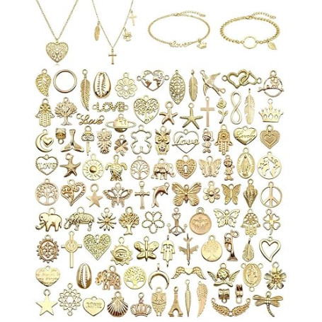 JEXOWIQ Lot de 100 Charms Breloques pour Bijoux DIY,Breloque Acier Inoxydable, pour Colliers,Bracelets, Boucles d'Oreilles,Artis