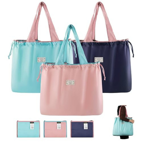 Nexlynk Lot de 3 grands sacs de courses réutilisables, légers et pliables avec poignées, grands sacs fourre-tout écologiques ave