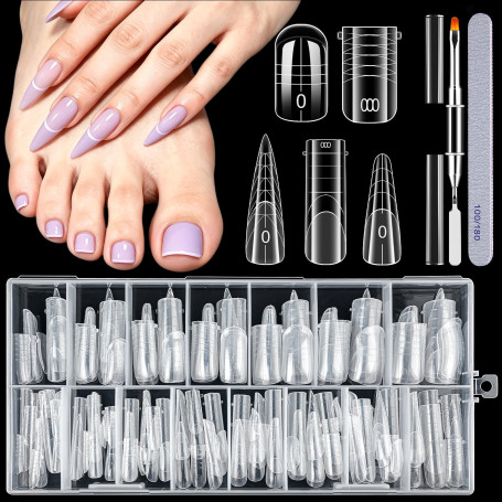 MELLIEX 152 Pièces Capsule Popit Ongle Kit, 5 Styles 15 Tailles Réutilisables Formes à Ongles en Polygel pour Mains & Pieds Débu