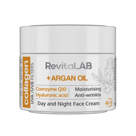 Revitalab - Crème De Jour Et Nuit Au Collagène Hydratante Anti-Âge, Enrichie En Acide Hyaluronique, Coenzyme Q10, Huile D’Argan 