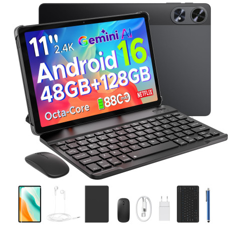 BIRDCLAW P11 Pro Tablette 11 Pouces, Gemini AI Tablette Android 16, 48Go RAM+128Go ROM/2To, 8800 mAh/18W, Octa-Core T7250, 120Hz
