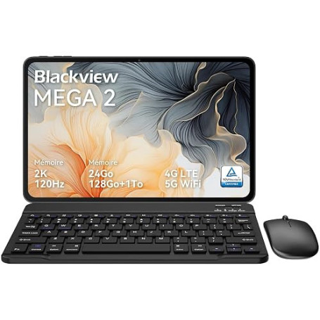 Blackview Mega2 Tablette 12 Pouces Android 15 Tablets, 18 Go de RAM + 128 Go de ROM, 120Hz 2K FHD Tablette de Jeu avec Clavier,