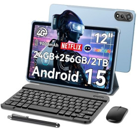 Blackview Mega2 Tablette 12 Pouces Android 15, 2K FHD+, 24Go RAM 256Go ROM, 4G LTE 5G WiFi Tablette avec Souris et Clavier, 9000