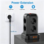 Vopersnake Multiprise Tour avec Interrupteur, 8 Prises et 4 USB, Parafoudre & Protection Contre Surtension, Rallonge Electrique 