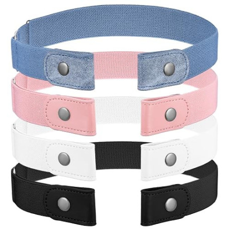 HJZHII Lot de 4 ceintures extensibles sans boucle pour homme et femme, ceinture réglable invisible pour jeans, pantalons, jupes