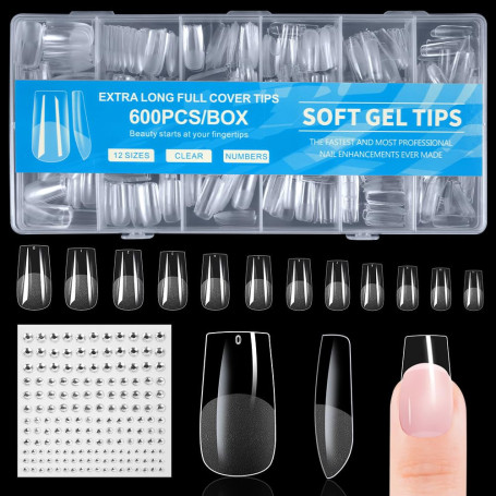 BUTBU 600pcs Capsule Americaine Ongle, 12 Tailles Faux Ongles Lon, Capsules Ongles Gel Couverture Complète pour Prothésiste Ongu