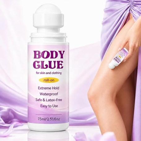 Colle Vetement Peau sur la Peau Roll-On, Colle pour Peau Forte Tenue pour Robes, Perruques, Soutiens-Gorge, Chaussettes et Costu