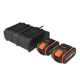 WORX Pack 2 Batteries 20V 4 Ah avec Chargeur Double WA3611 | Deux batteries PowerShare 4 Ah, chargeur double rapide et compatibi