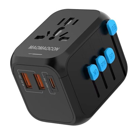 Adaptateur de Voyage Universel dans Le Monde Entier avec PD20W, 2 USB, 1 USB C et 1 Prise AC, Adaptateur de Prise International,