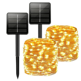 Wekrigh Guirlande Solaire Exterieur 2 x 12M 100LED 8 Mode IP65 Étanche | Guirlande Lumineuse Exterieure Solaire Fil de Cuivre, L