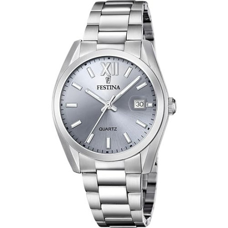 Festina Montre Homme Analogique en Acier Inoxydable 316l Argenté | Mouvement à Quartz, Calendrier, Verre Minéral Haute Résistanc