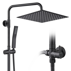 Auralum Colonne de Douche Sans Mitigeur Noir Mat en Laiton, Colonne Télescopique 68-108cm avec Tête de Douche Carrée 12", Douche