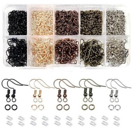 TOAOB 1150pcs Crochets de Boucles d'oreilles en Kit Loisirs Créatifs Multicolores 18mm et 4mm Anneaux de Sauter avec 200pcs Ferm