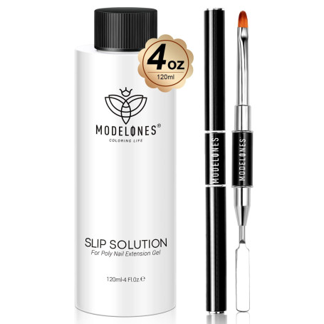 Modelones Slip Solution Polygel Liquide 120ML, Nail Extension Construction Polymer Gel Solution Liquide Kit de Nettoyage avec Pi