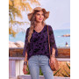 Hotouch Chemisier Femme Manches 3/4 Elegant Fluide Double épaisseur Tunique | col en V Mousseline Blouse Haut| Floral/Unie/Paill