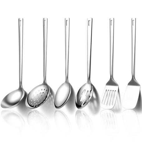 Evanda Ensemble de 6 pièces d’ustensiles de cuisine robustes en acier inoxydable, accessoires de cuisine Home Essentials