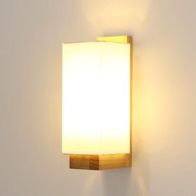 Toolight Lampe Murale Bois Tissu E27 Rectangulaire Chambre Couloir | Applique Murale Vintage, Abat-jour en Tissu, pour Escalier 