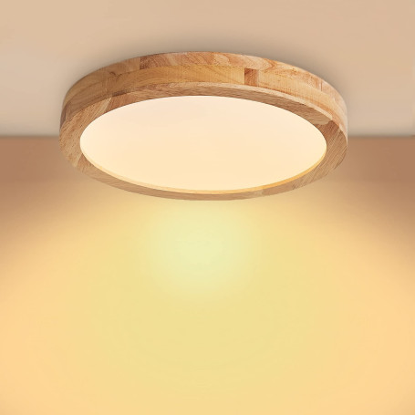 Baerolc Plafonnier LED Rond, 20W Luminaire Plafonnier Bois 30cm | Blanc Chaud 3000K Plafonnier chambre, Lampe de Plafond Moderne