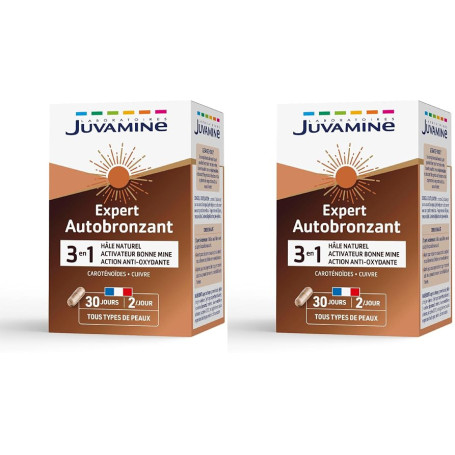 JUVAMINE Autobronzant 3 en 1 - Antioxydant, Préparation solaire - 60 Gel (Lot de 2)