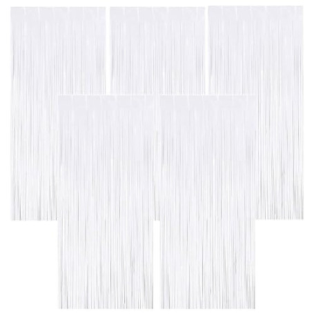 Torytoe 5 Rideau Métallique Tinsel Blanc, Rideaux à Franges en Aluminium | Porte Fenêtre Décoration Rideau Métallique de Frange