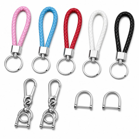 Honeyone Porte-Clés Cuir Tressé, Lot de 9 avec Anneau en D pour Clés | Design Tressé Élégant, Cinq Coloris Assortis, Adapté aux 