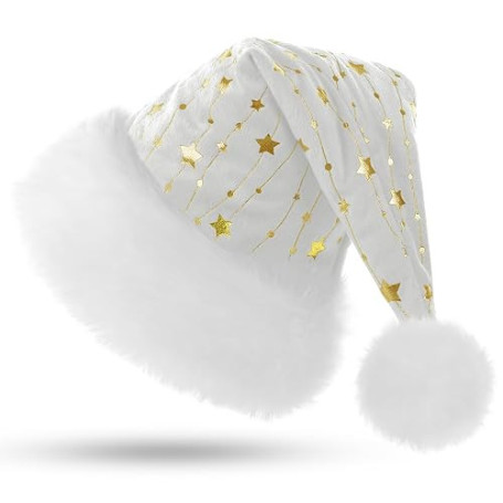 KONVINIT Blanc Bonnet de Noel Luxe Bonnet Pere Noel avec Paillette Chapeau de Noel de Velours Costume pere Noel Homme Femme,blan